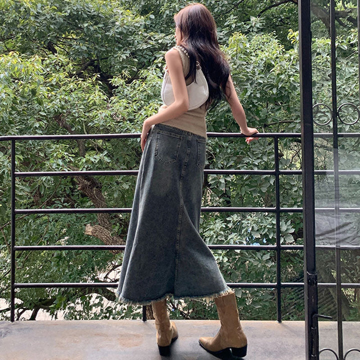 マキシ丈 裾フリンジ ボトムス — Reina Tokyo