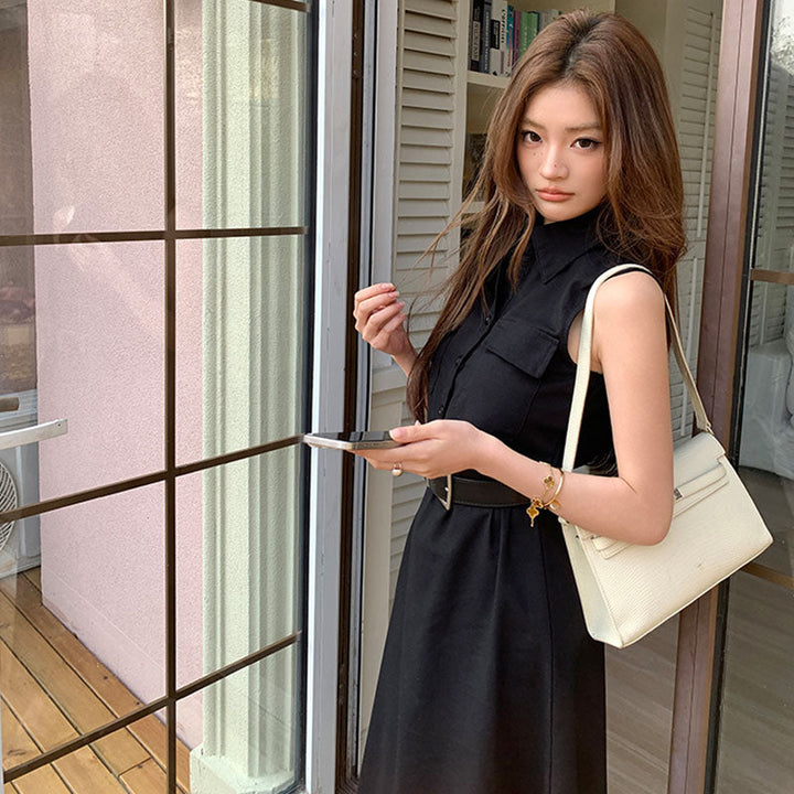 ノースリーブシャツワンピース レディースベルト付ききれいめ ワンピース — Reina Tokyo