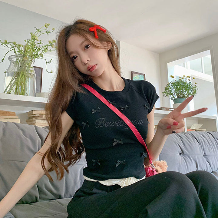 半袖Tシャツ リボン装飾 トップス — Reina Tokyo