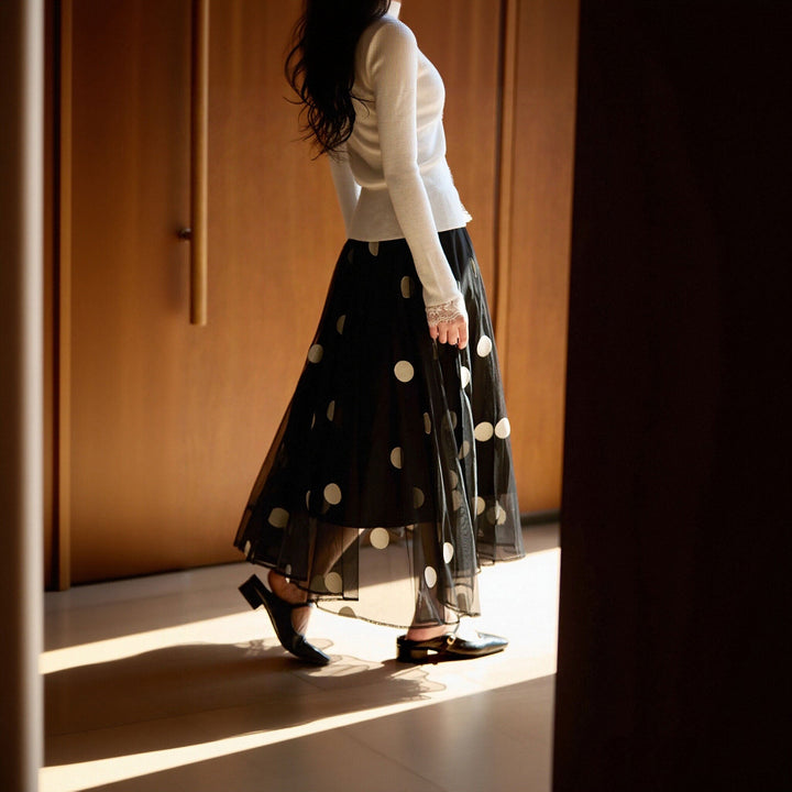 水玉柄 ロングスカート ボトムス — Reina Tokyo