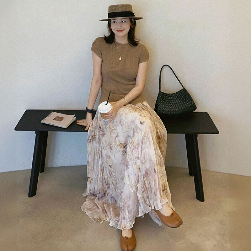 + 花柄プリーツロングスカート セットアップ — Reina Tokyo