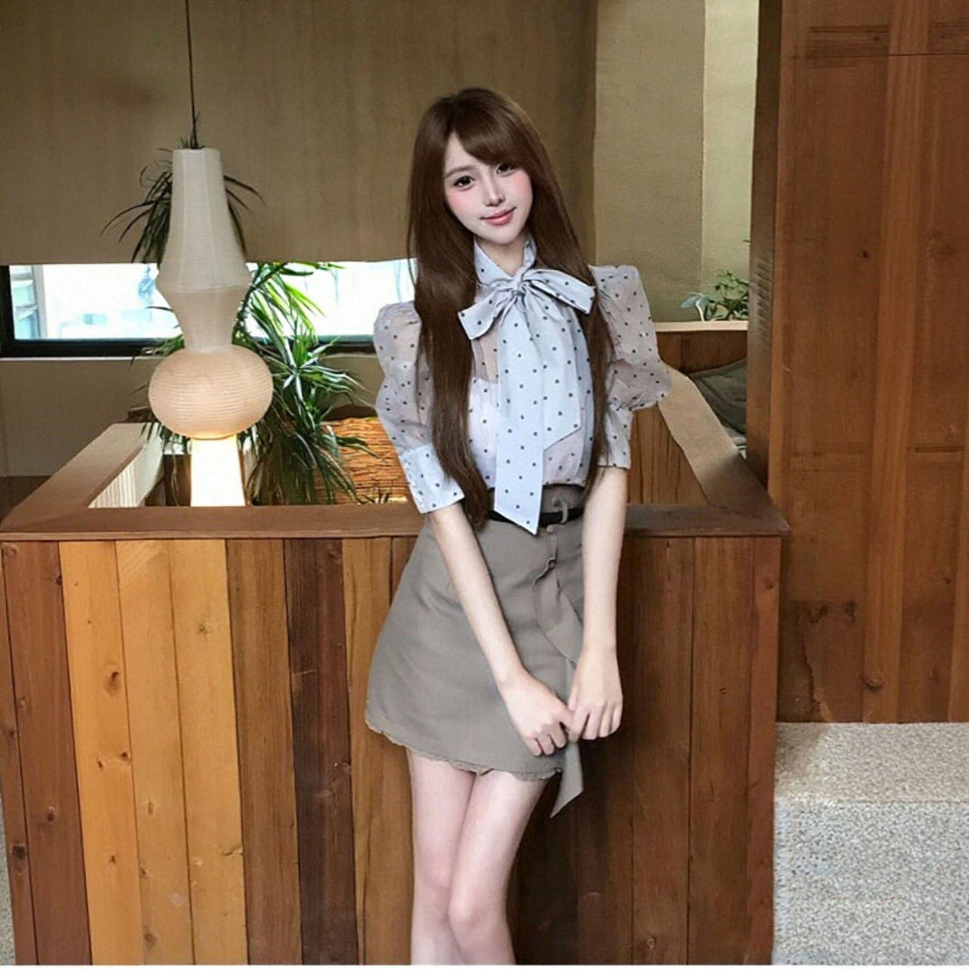 水玉ボウタイブラウス × セットアップ — Reina Tokyo
