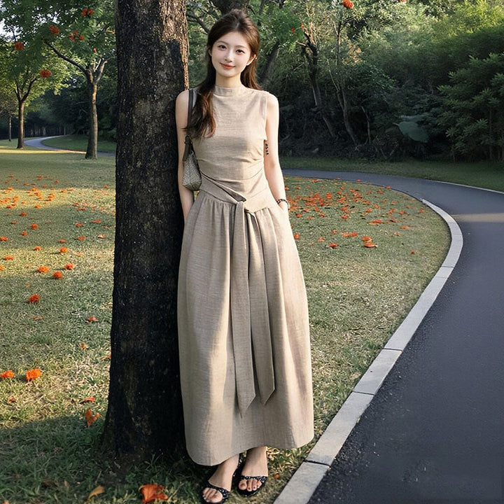 ノースリーブ リボンウエスト ワンピース — Reina Tokyo