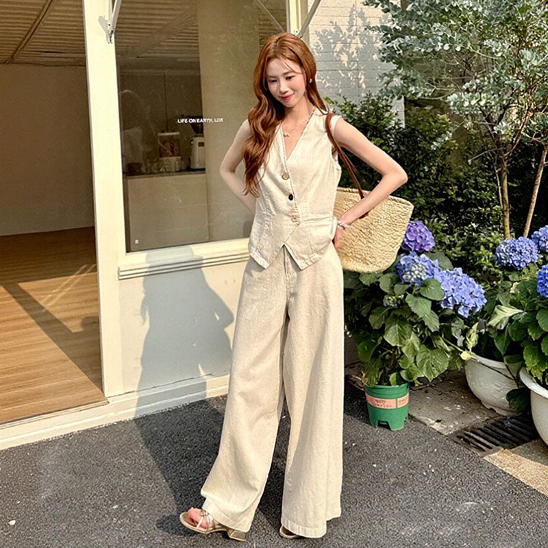 ノースリーブベスト カジュアルパンツセットアップ セットアップ — Reina Tokyo
