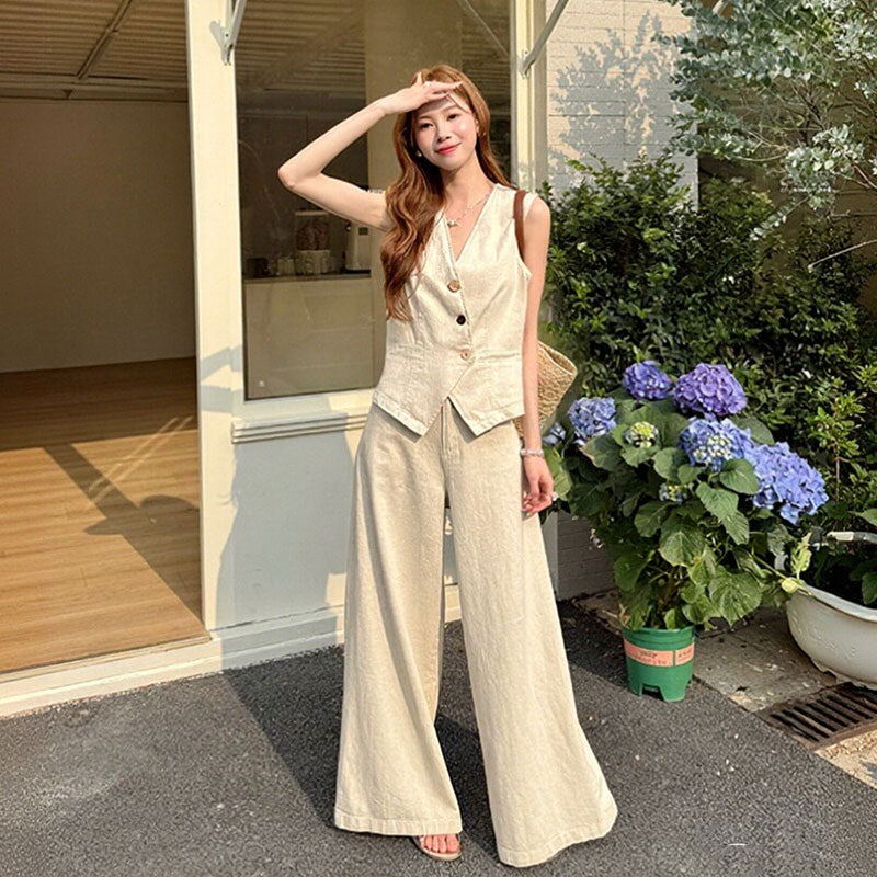 ノースリーブベスト カジュアルパンツセットアップ セットアップ — Reina Tokyo