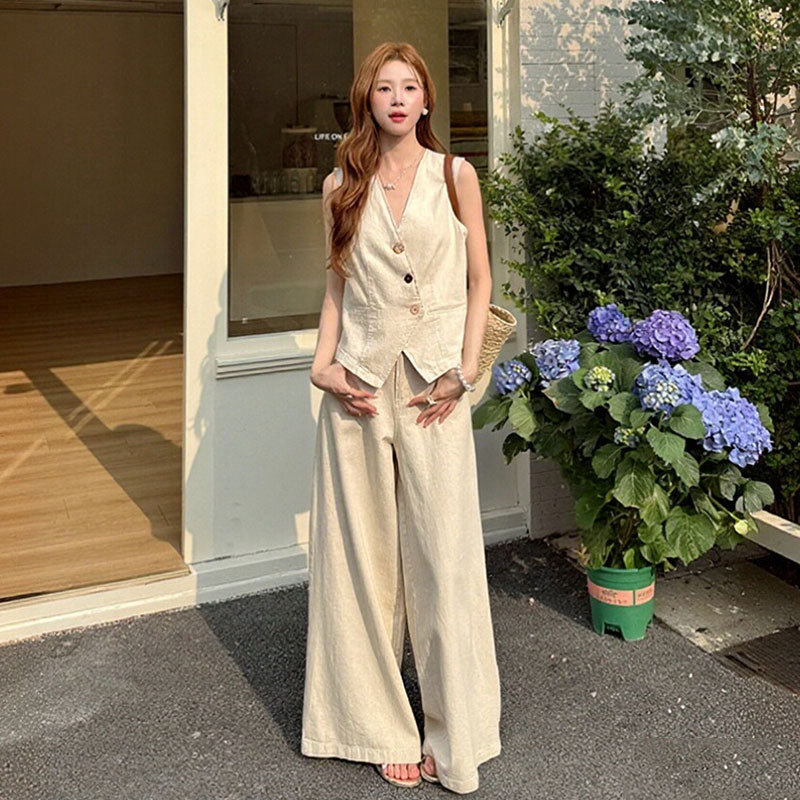 ノースリーブベスト カジュアルパンツセットアップ セットアップ — Reina Tokyo