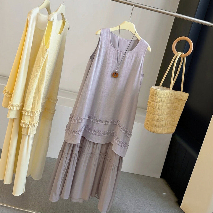 シワ加工ロングドレス ナチュラル韓国系 ワンピース — Reina Tokyo
