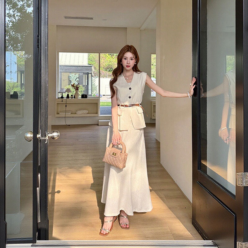 ノースリーブベスト ロングスカート セットアップ — Reina Tokyo