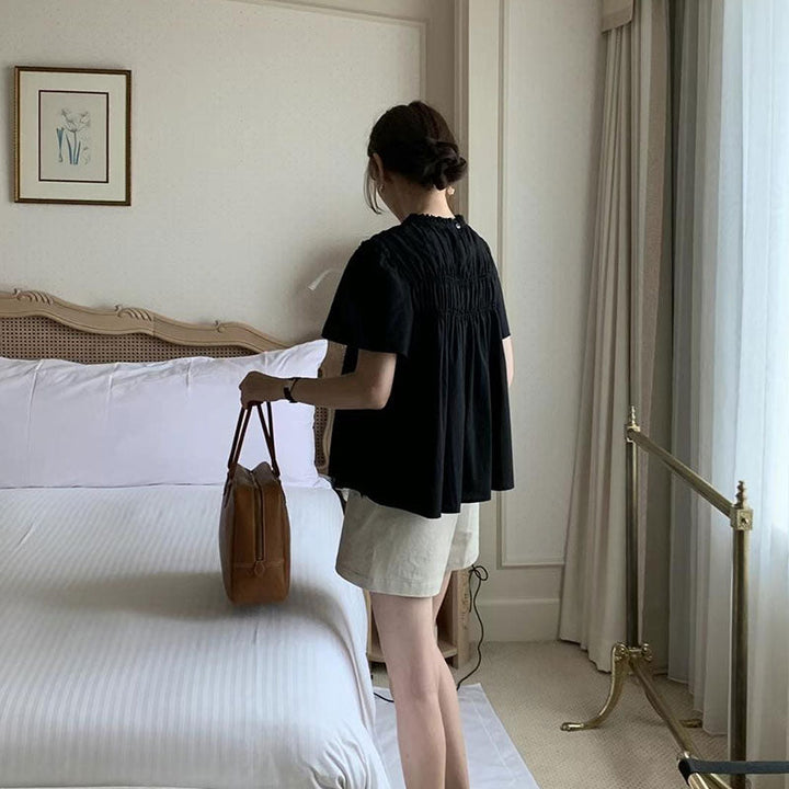 プリーツ半袖シャツトップス トップス — Reina Tokyo