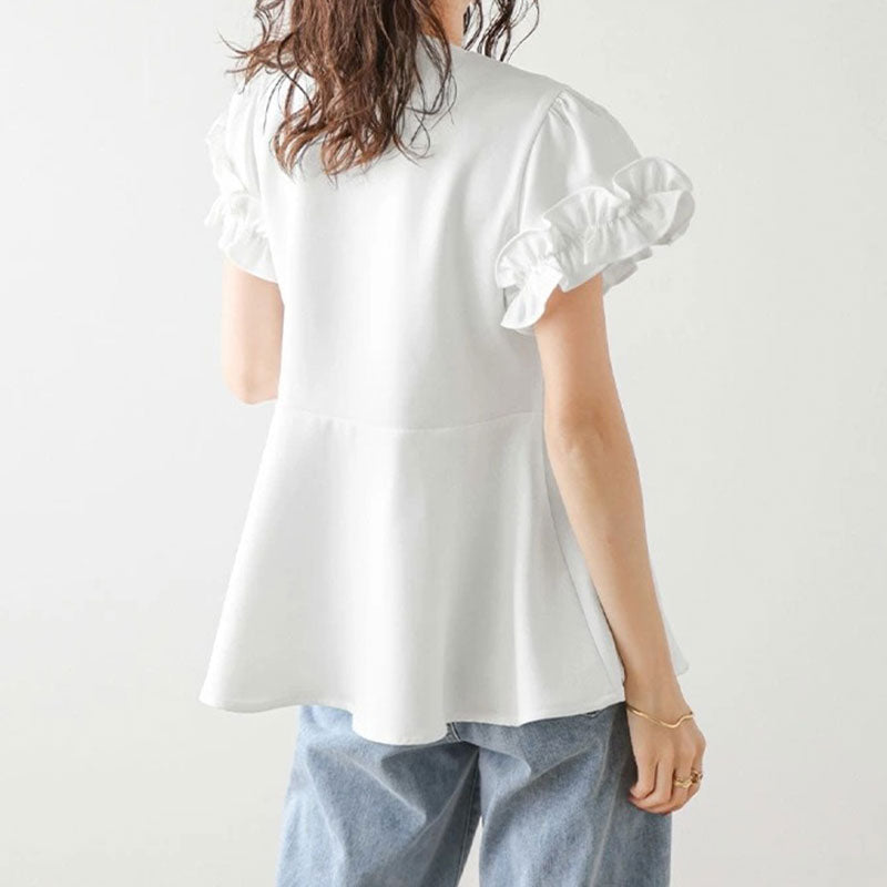 フレア裾半袖ブラウストップス トップス — Reina Tokyo