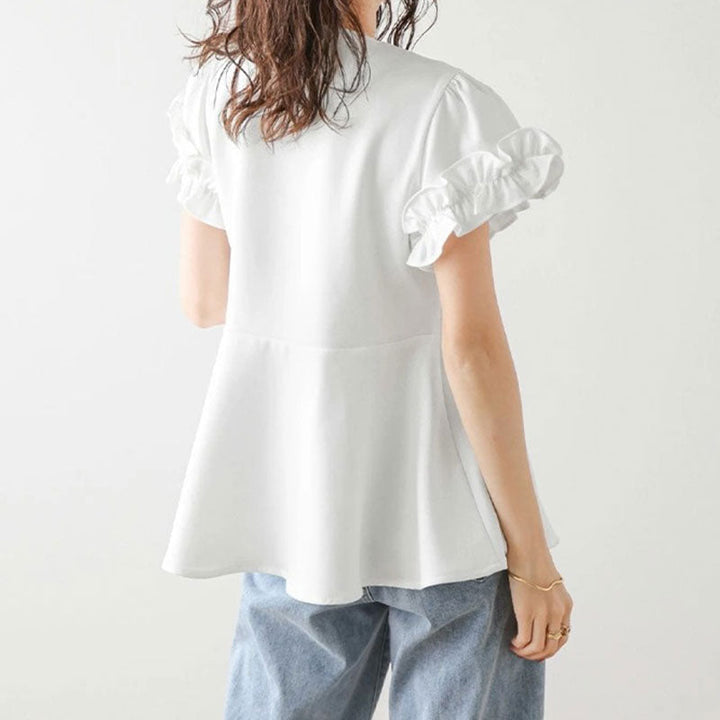 フレア裾半袖ブラウストップス トップス — Reina Tokyo
