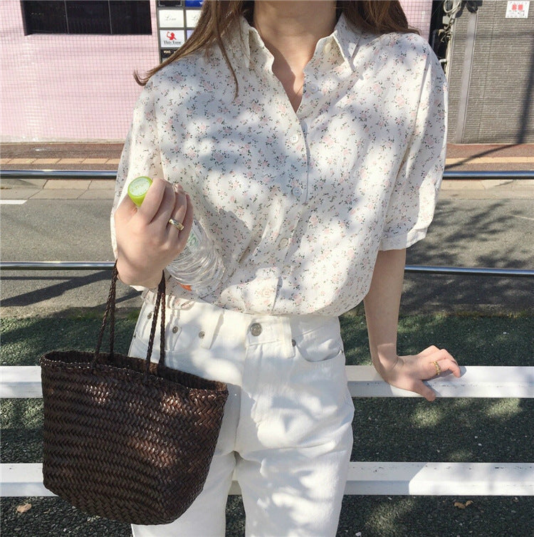 小花柄半袖ブラウストップス トップス — Reina Tokyo