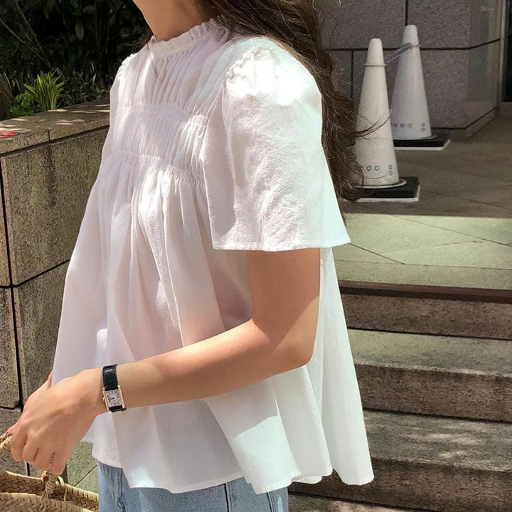 プリーツ半袖シャツトップス トップス — Reina Tokyo