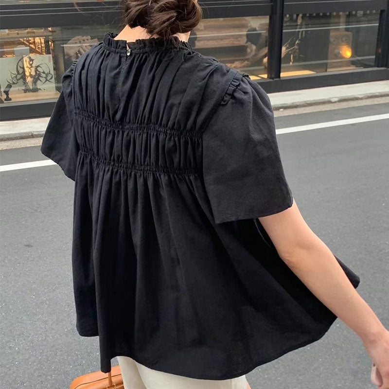 プリーツ半袖シャツトップス トップス — Reina Tokyo