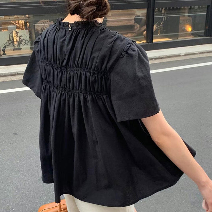 プリーツ半袖シャツトップス トップス — Reina Tokyo