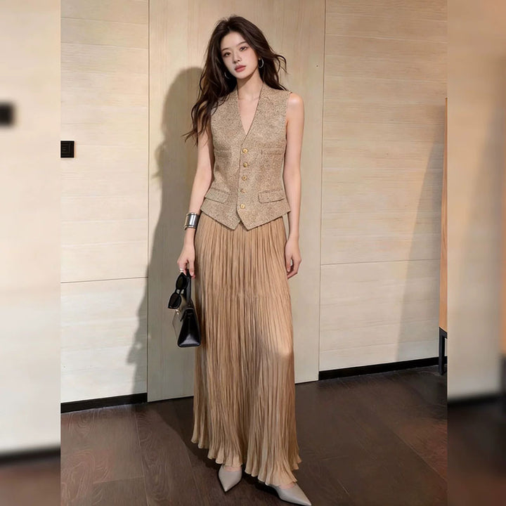 ベスト+プリーツスカート ノースリーブベスト セットアップ — Reina Tokyo