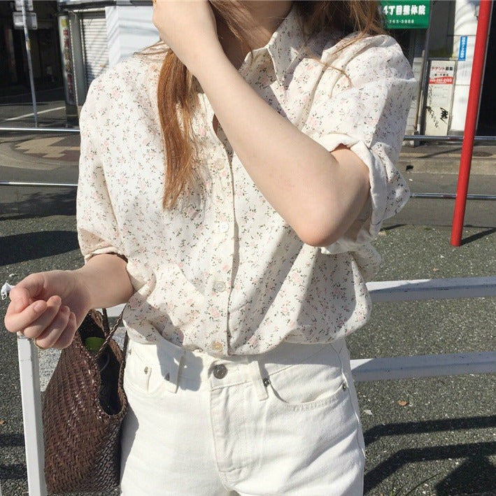 小花柄半袖ブラウストップス トップス — Reina Tokyo