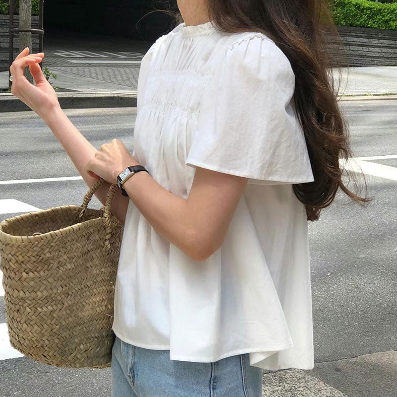 プリーツ半袖シャツトップス トップス — Reina Tokyo