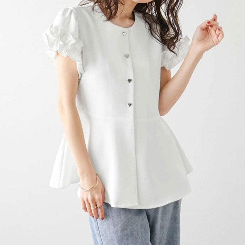 フレア裾半袖ブラウストップス トップス — Reina Tokyo