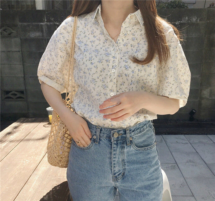 小花柄半袖ブラウストップス トップス — Reina Tokyo