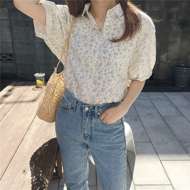 小花柄半袖ブラウストップス トップス — Reina Tokyo