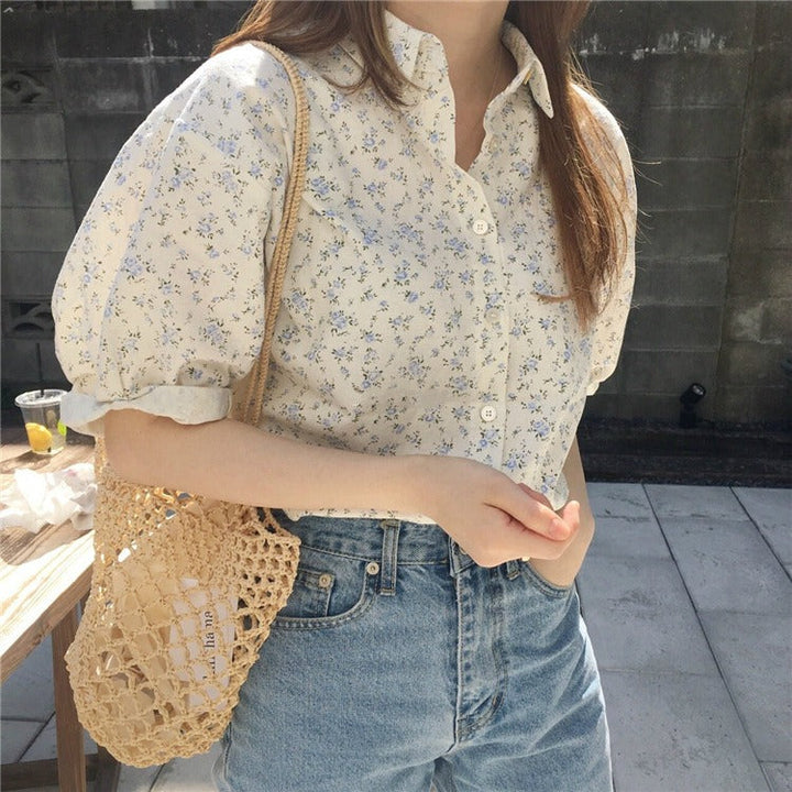 小花柄半袖ブラウストップス トップス — Reina Tokyo
