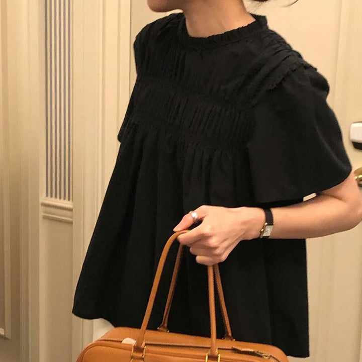 プリーツ半袖シャツトップス トップス — Reina Tokyo