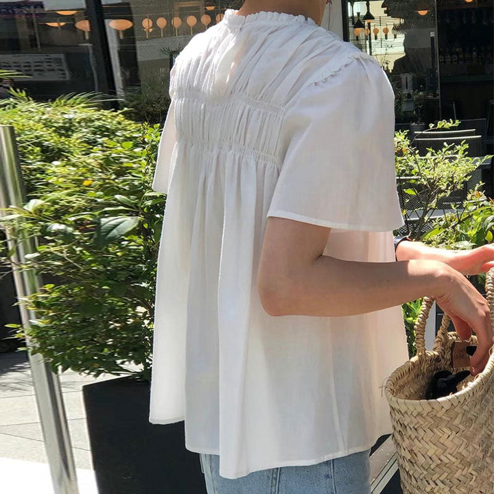 プリーツ半袖シャツトップス トップス — Reina Tokyo