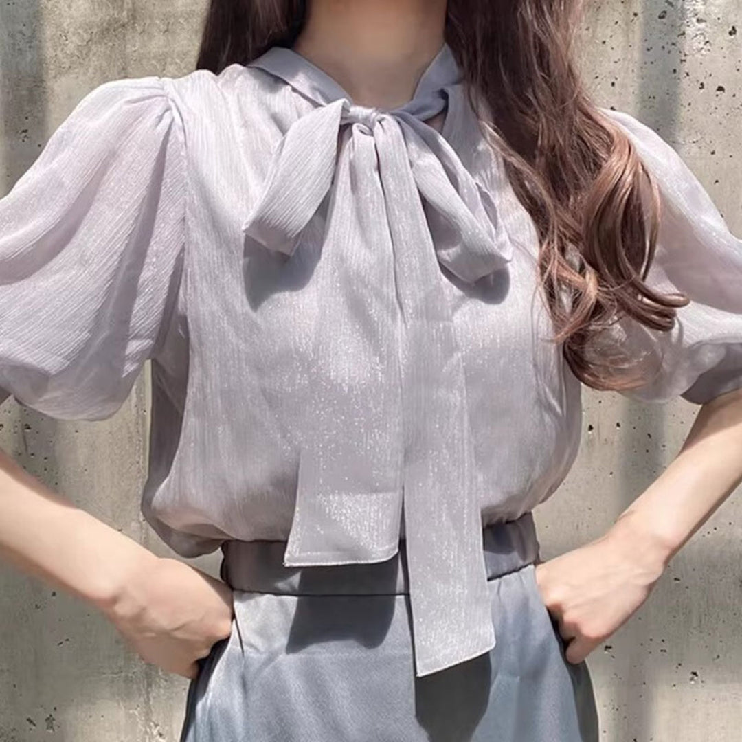 バルーン袖 リボンブラウス トップス — Reina Tokyo