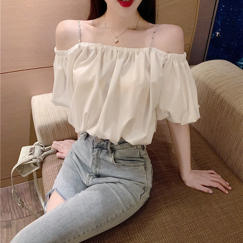 肩開きデザインシャツトップス トップス — Reina Tokyo